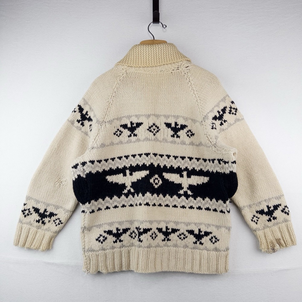 60's Vtg Cowichan Hand Knit Thunderbird Wool Cardigan Sweater Men's Large *Read - Picture 3 of 16
